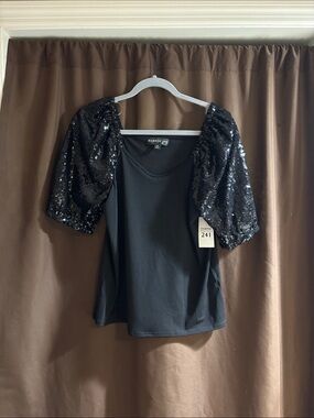 Harper Black Puff Sleeve Sequin Top